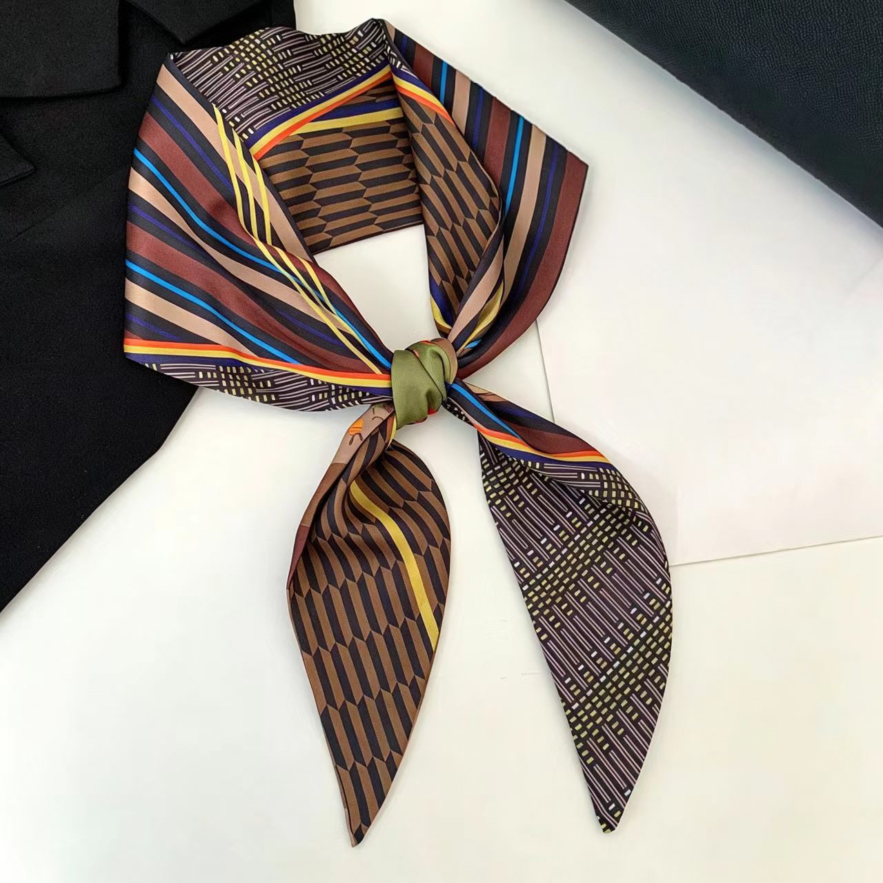 Ascot Neck Scarf - Luxury Print Long Hair Ribbon Bevel