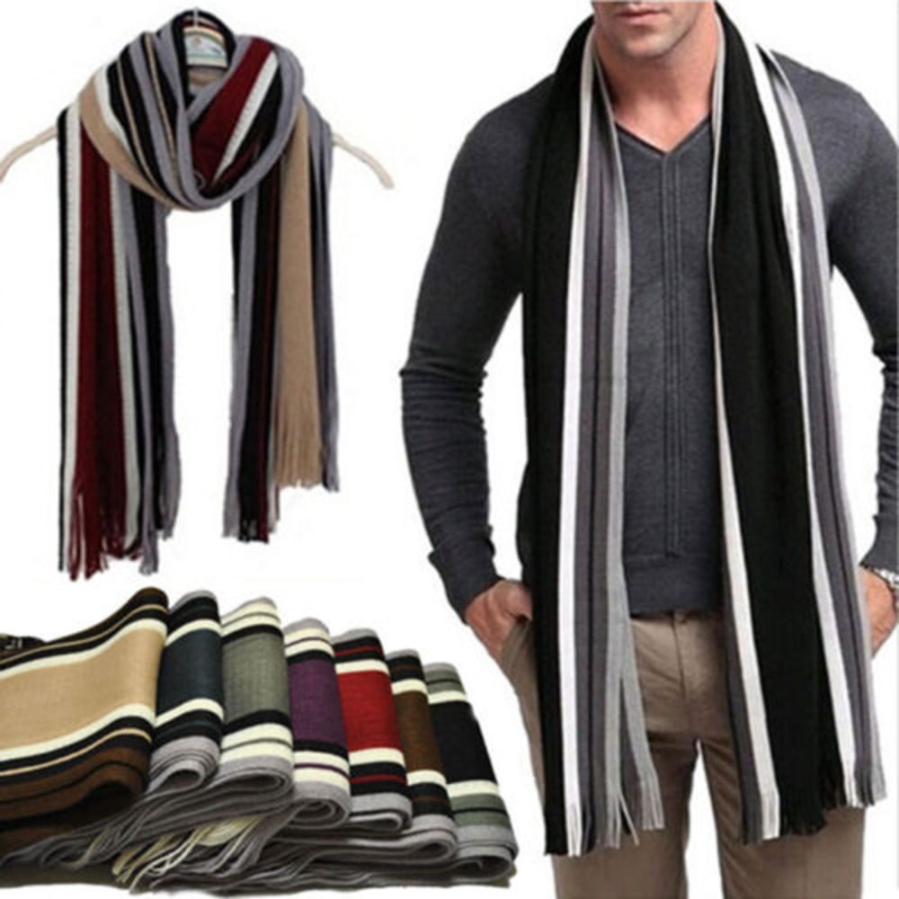 Cashmere Men Striped Scarf Fas - Muffler Men Wool recension och pris