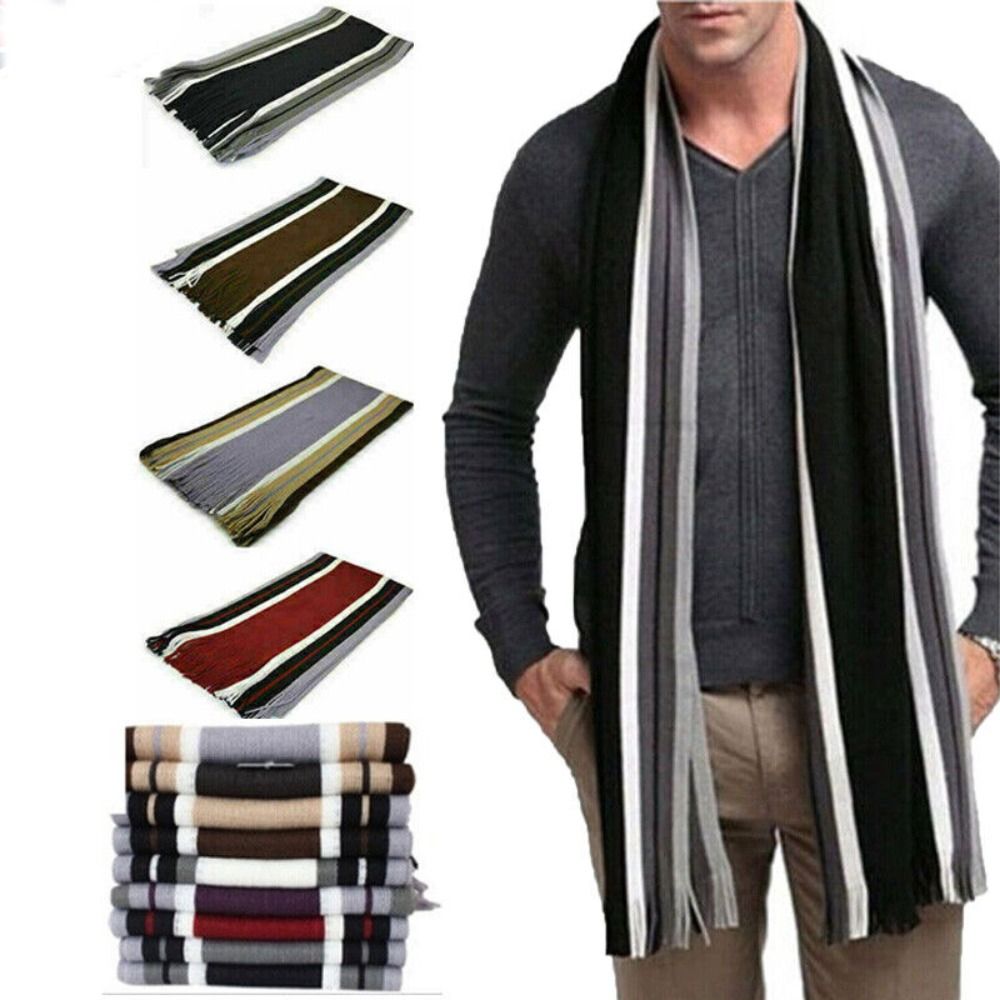 Cashmere Men Striped Scarf Fas - Muffler Men Wool recension och pris