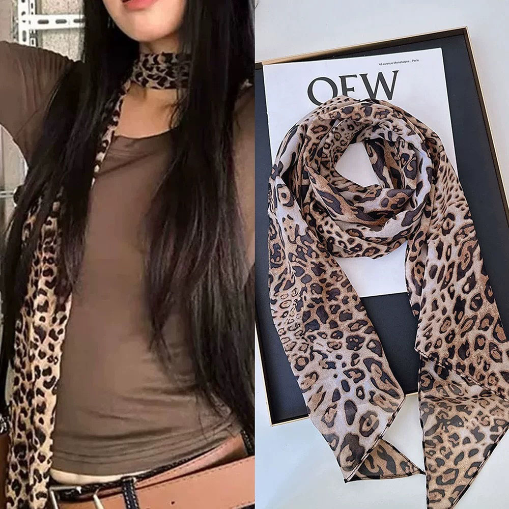 Leopard Small Long Silk Scarf  - Ascot Neck Scarf recension och pris