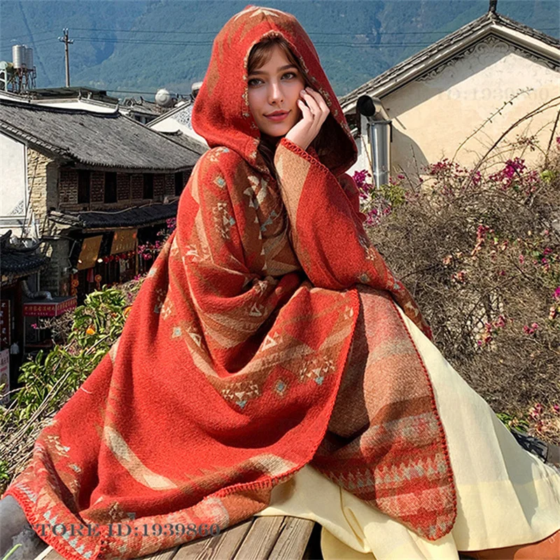 Hooded Warmth Scarf Shawl Cape - Woven Scarf Blanket recension och pris